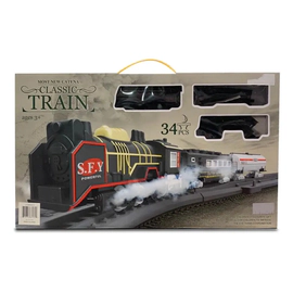 Tren A Pilas Con Vias Y Locomotora Con Dos Vagones 34piezas