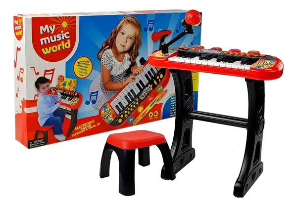 Piano Organo Teclado Musical Niños Cn Asiento Luces Y Sonido
