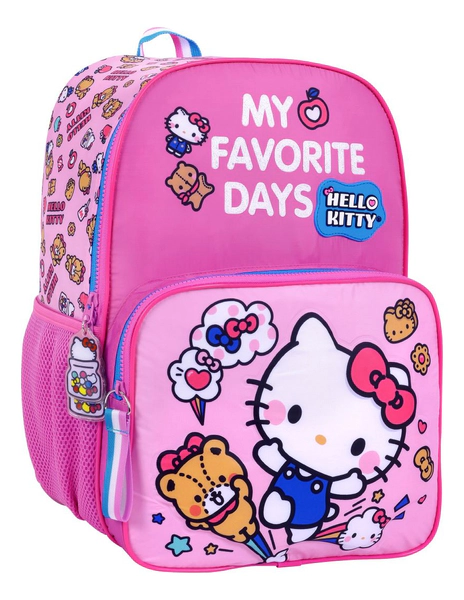 Mochila Escolar Hello Kitty Bosillo Frontal Dias Favoritos Rosa Poliéster