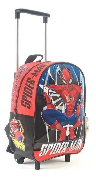 Mochila Spiderman Crime Fighter Con Carro 12 Pulgadas Wabro