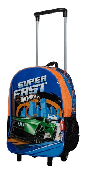 Mochila Hot Wheels Espalda 12 P. Linea Super Fast Con Carro