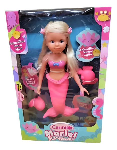 Muñeca Mariel Sirena Con Accesorios De Baño Lanza Agua