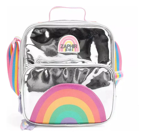 Lunchera Infantil Escolar Zaphir Kids Metalizada Arcoiris plata