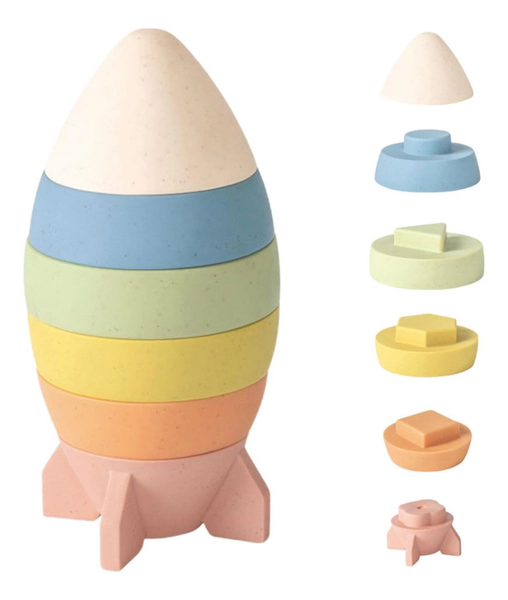 Set Cohete Apilable De Goma P/ Baño Bebes Estimulo 6 Piezas