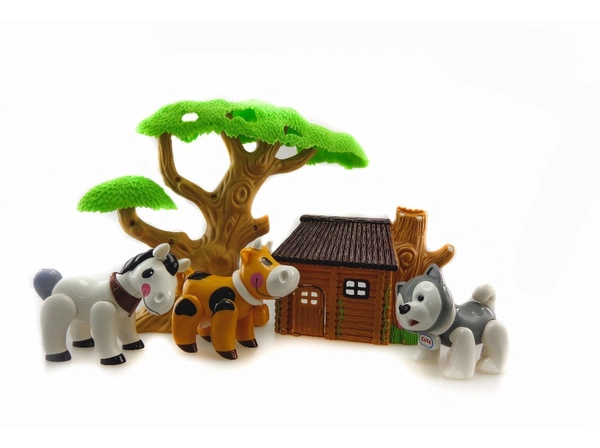 Set Animalitos De Juguete Con Cabaña Tipo Playmobil