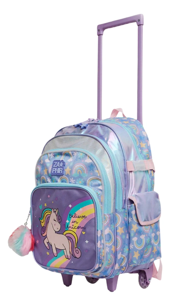 Mochila Escolar Unicornio 18' 4 Cierres C/carro Y Luz Zaphir