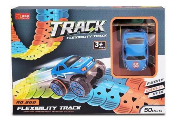 Pista De Carrera Flexible Para Armar 95 Piezas Auto Con Luz