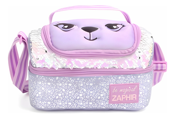 Lunchera Termica Escolar Con Cara De Osito Lila Zaphir