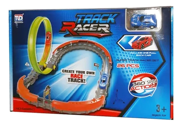 Pista De Carrera Track Racer Giro 360° 26 Piezas Con Auto