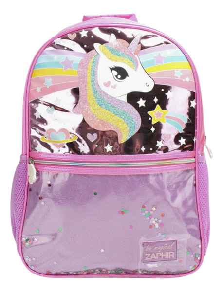 Mochila Escolar Unicornio Con Glitter Estilo Metalizado
