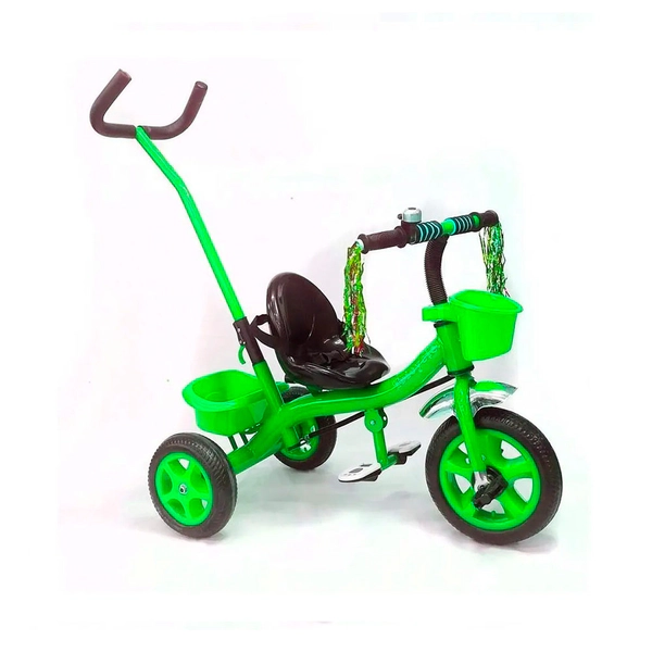 Triciclo Con Timbre Y Manija Direccional Doble Canasto VERDE