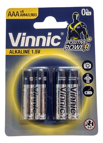 Pilas Aaa Alcalinas Vinnic Blister Cerrado X 4 Unidades Bp4