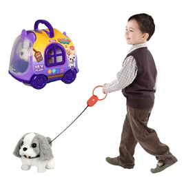 Peluche De Perro Con Correa Y Casita Transportadora A Pilas