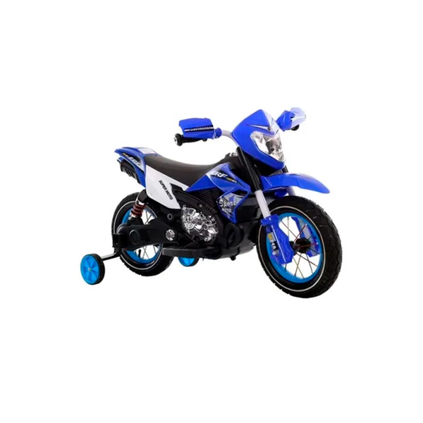 Moto Cross A Batería 6v Ruedas De Goma Inflables y Luces Soporta 30kg AZUL