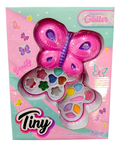 Maquillaje Infantil Tiny Glitter Mariposa X2 Divisiones Caja