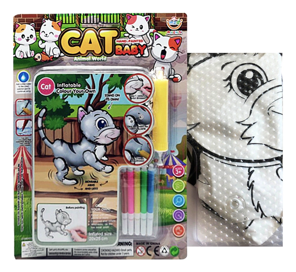 Inflable Gatito Para Colorear Con Fibras 25cm Niños