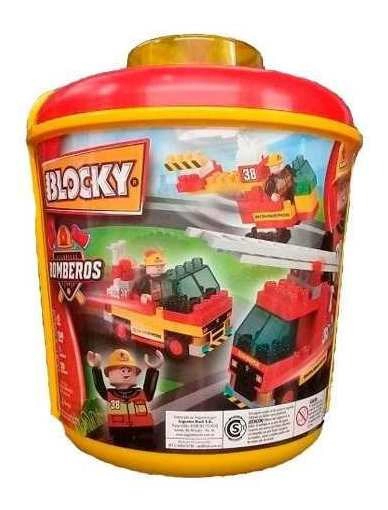 Blocky Bomberos Balde 100 Pzs 1 Muñeco Rasti