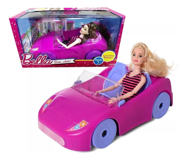 Muñeca Bella Con Auto Glam Rosa