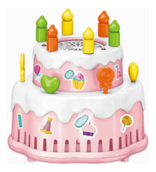 Juguete De Torta De Cumpleaños Rosada Con Sonido Y Burbujas