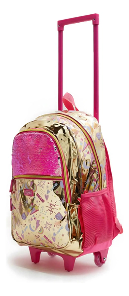 Mochila Escolar Lentejuelas Con Rueditas Desmontable 17'