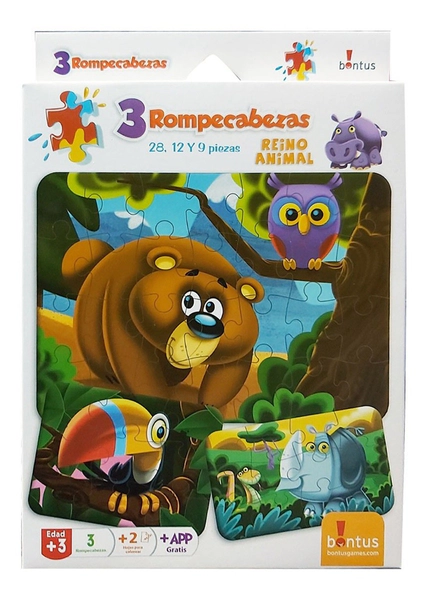 3 Rompecabezas Reino Animal Original Bontus