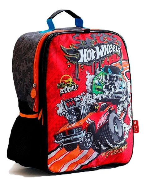 Mochila Espalda Grande 16 PuLG Hot Wheels Con Pista Y Sonido
