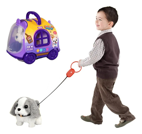 Peluche De Perro Con Correa Y Casita Transportadora A Pilas