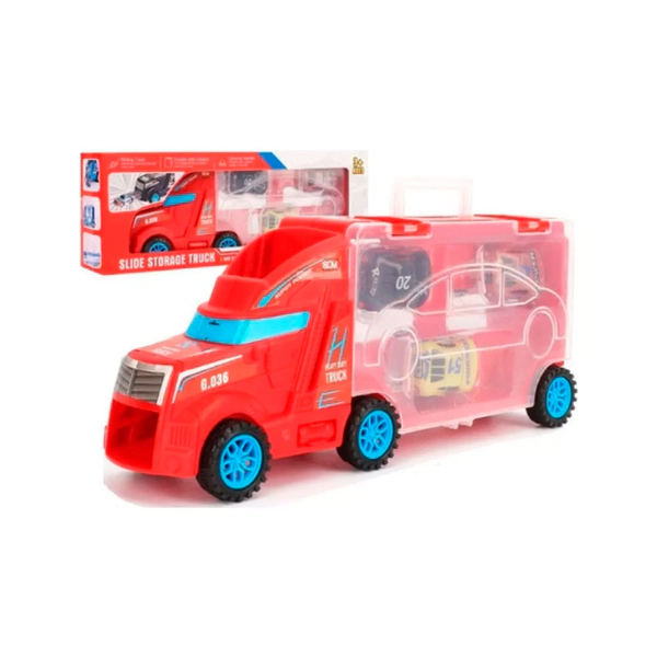 Camión Valija Porta Autos Máxima Velocidad A Fricción Rojo