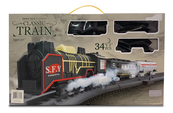 Tren A Pilas Con Vias Y Locomotora Con Dos Vagones 34piezas