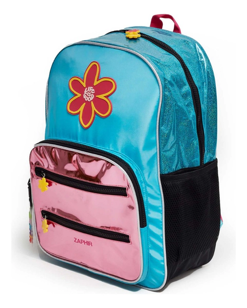 Mochila De 17pulgadas Espalda Con Aplique De Flor Y Glitter