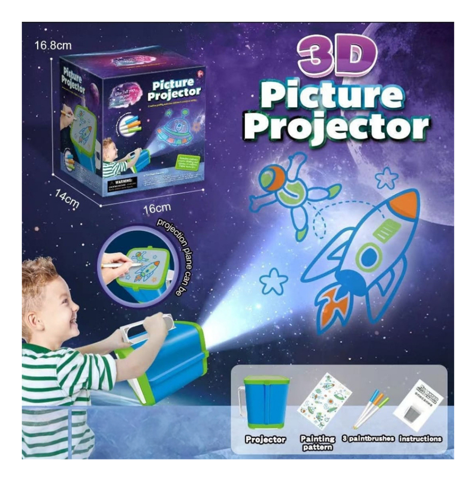 Proyector De Dibujos Luz Para Niños C/ Pizarra Y Fibras 3d ...