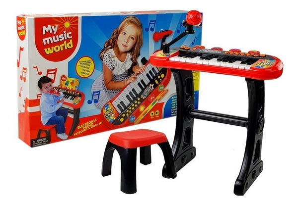 Piano Organo Teclado Musical Niños Cn Asiento Luces Y Sonido