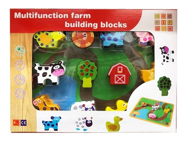 Set De Bloques De Granja Con Escenario Y Camino Animalitos