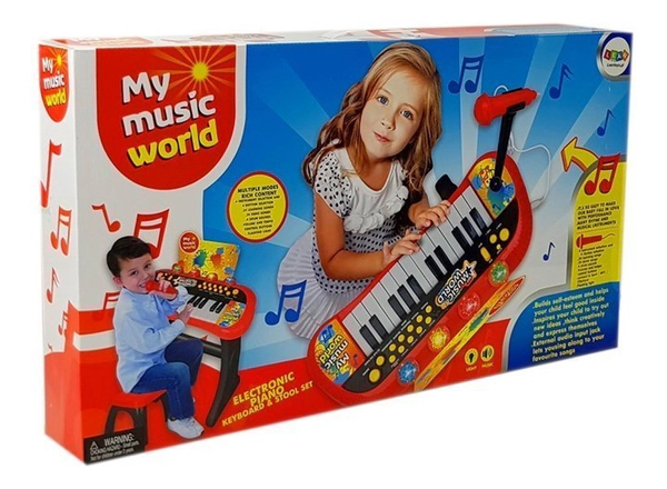 Piano Organo Teclado Musical Niños Cn Asiento Luces Y Sonido