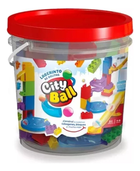 Laberinto De Bolitas City Ball 32 Piezas En Balde Multicolor