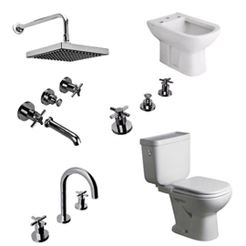 Juego baño  Sanitarios Ferrum y set Griferias Hidromet Dcuad