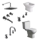 Juego baño Sanitarios Ferrum y set Griferias Hidromet Dcuad