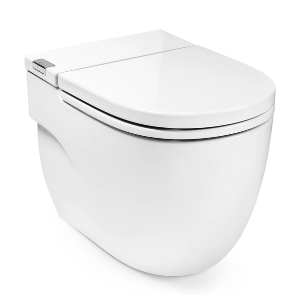 Inodoro de pie adosado a pared con depósito integrado blanco Roca