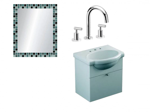 Vanitory laqueado 48cm Lavatorio loza+Espejo+Griferia lever