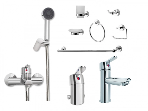 Griferia baño combo Peirano Bilbao Lav.bajo Bidet Ducha+kit