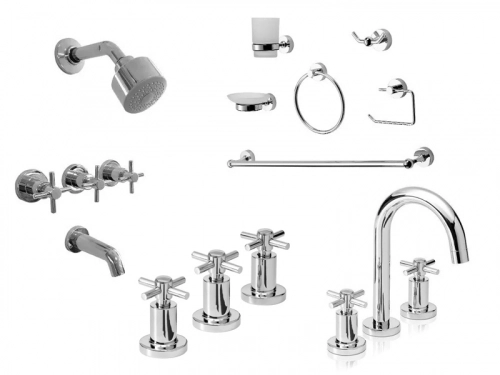 Griferia baño Peirano Crown Lavatorio Bidet Ducha+kit