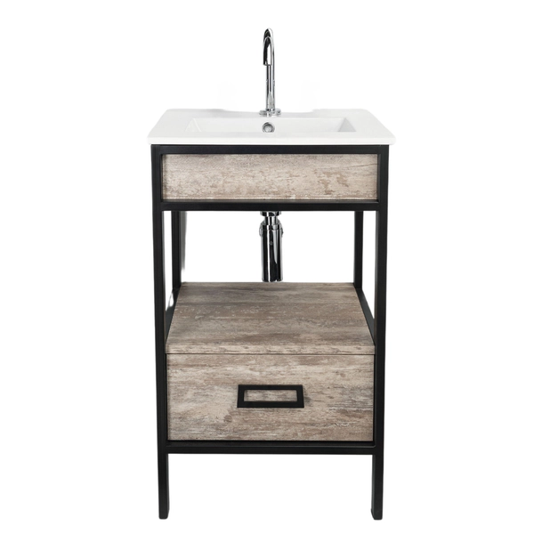 Mueble iron 50 roble Campi vintage con mesada blanca 1 agujero