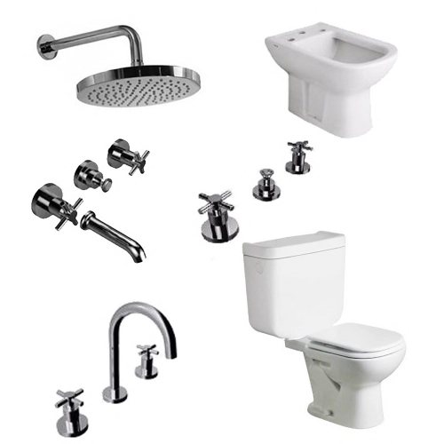 Juego baño Sanitarios Ferrum y set Griferias Hidromet