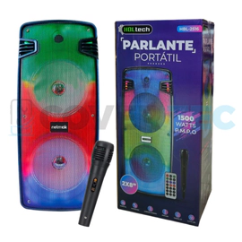 PARLANTE PORTATIL RGB 2X8" CON MICROFONO KARAOKE  - HBL 2516
