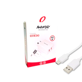 CARGADOR MIXOR QUIERO 45W AMP CABEZAL 2 USB+ CABLE TIPO C