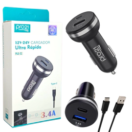 CARGADOR AUTO 3.4A PRO 21 USB A+ C + CABLE TIPO C