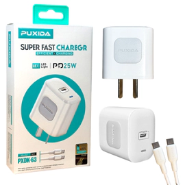 CARGADOR PUXIDA 25W USB C + CABLE TIPO C A TIPO C DK63C