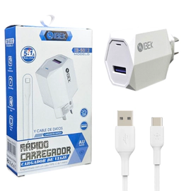 CARGADOR IBEK 5012 USB-A 5.1 AMP + CABLE TIPO C