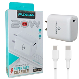CABEZAL CARGADOR PUXIDA DK 50 USB C 20W + CABLE TIPO C A TIPO C