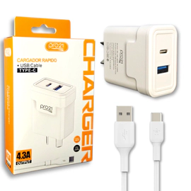 CARGADOR PRO 21 USB A+C + CABLE SEPARADO TIPO C 4.3AMP